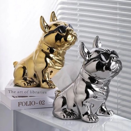 Escultura Caja de Pañuelos Bulldog Gold