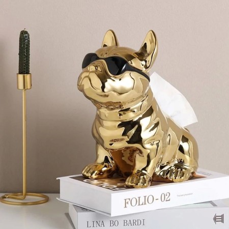 Escultura Caja de Pañuelos Bulldog Gold