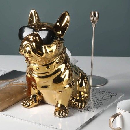 Escultura Caja de Pañuelos Bulldog Gold