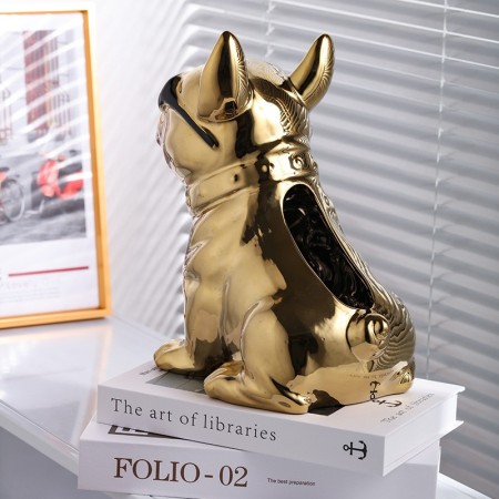 Escultura Caja de Pañuelos Bulldog Gold