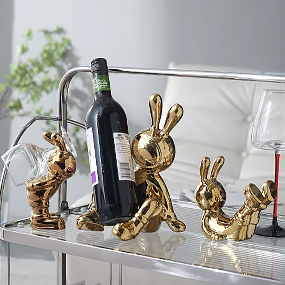 Soporte Para Botella de Vino Bunny Gold  3pcs