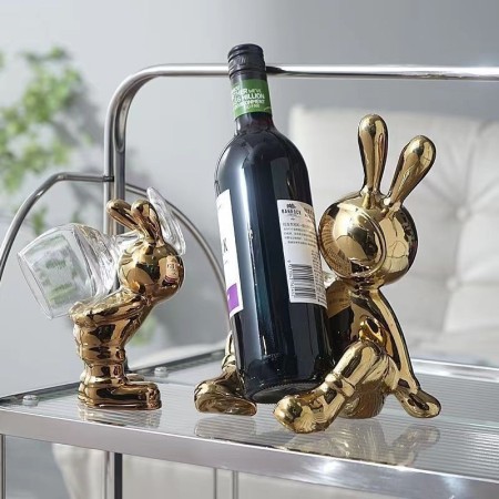 Soporte Para Botella de Vino Bunny Gold  3pcs