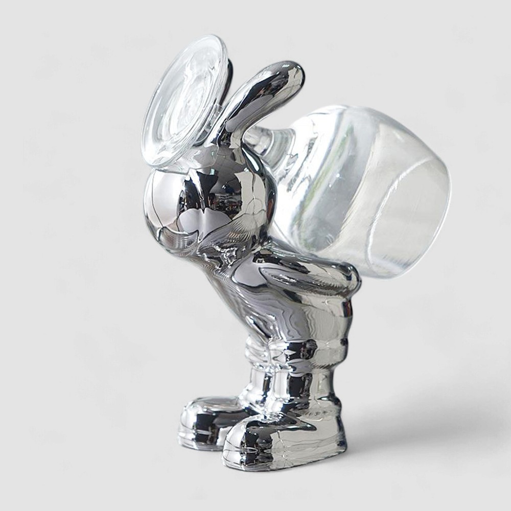 Figura Decorativa Soporte Copa de Vino Bunny  Silver