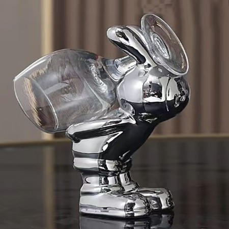 Figura Decorativa Soporte Copa de Vino Bunny  Silver