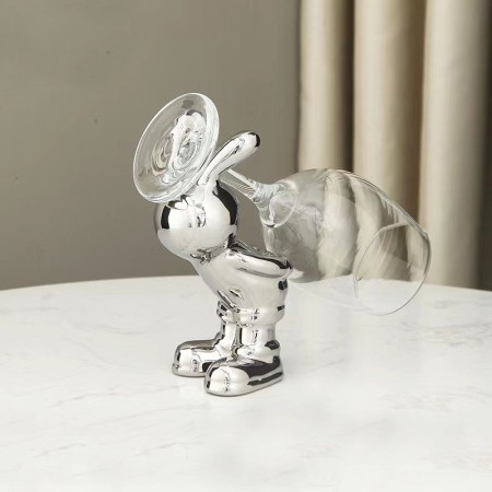 Figura Decorativa Soporte Copa de Vino Bunny  Silver