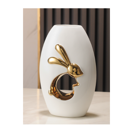 Florero Elegance Rabbit White Gold