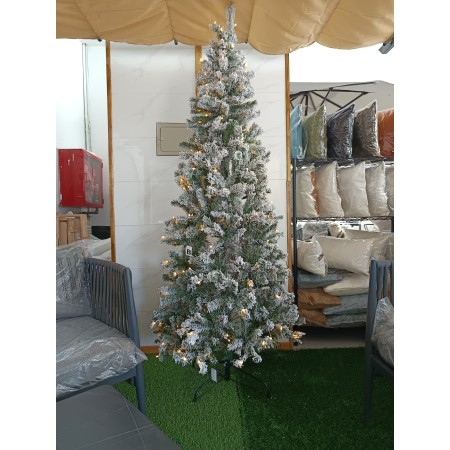 Árbol De Navidad 2,10 Pascua Nevado con Luces Integradas y Base de Armado Fácil