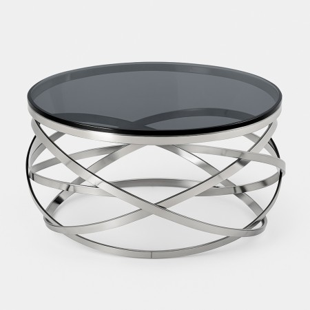 Mesa de Centro Orbital Silver - Vidrio Templado Ahumado & Acero Inoxidable
