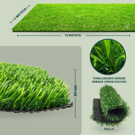 Pasto Sintético 20 Milímetros  de Espesor 20 MT2