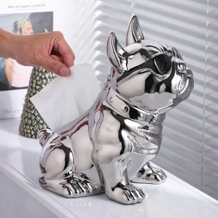 Escultura Caja de Pañuelos Bulldog Silver