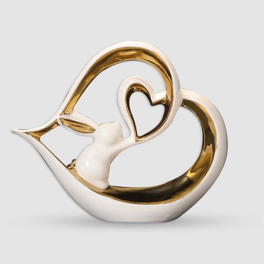 Figura Decorativa Heart Bunny White Gold