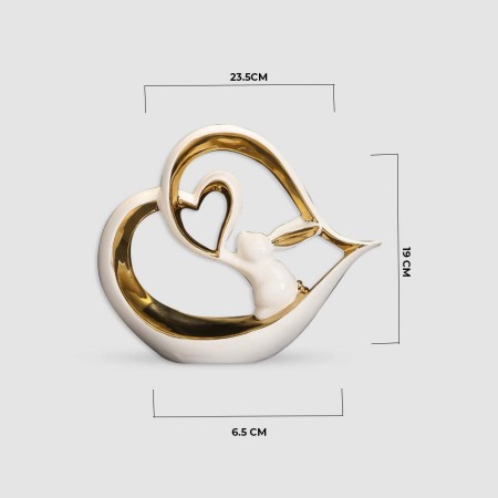 Figura Decorativa Heart Bunny White Gold