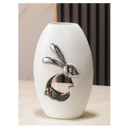 Florero Elegance Rabbit White Silver