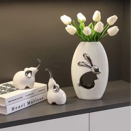 Florero Elegance Rabbit White Silver