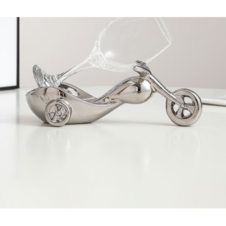 Figura Decorativa Moto Harley para Copa de Vino Silver