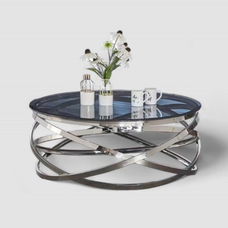 Mesa de Centro Orbital Silver - Vidrio Templado Ahumado & Acero Inoxidable