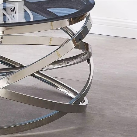 Mesa de Centro Orbital Silver - Vidrio Templado Ahumado & Acero Inoxidable