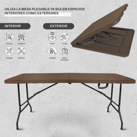 Mesa Plegable Café Estilo Madera 180cm Tipo Madera