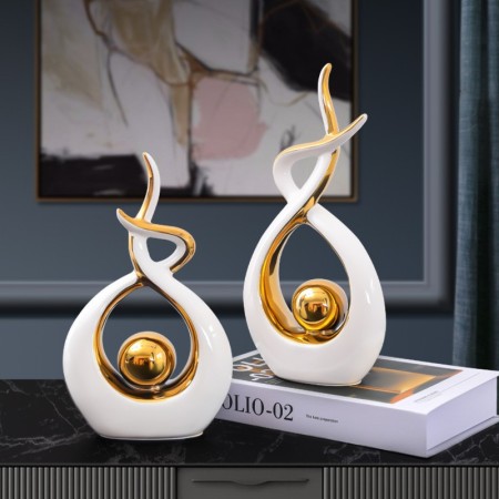 Escultura Abstracta Light Luxury Big Gold White