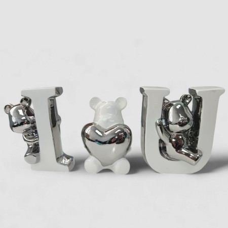 Figuras Decorativas Love  Bears Silver 3pcs